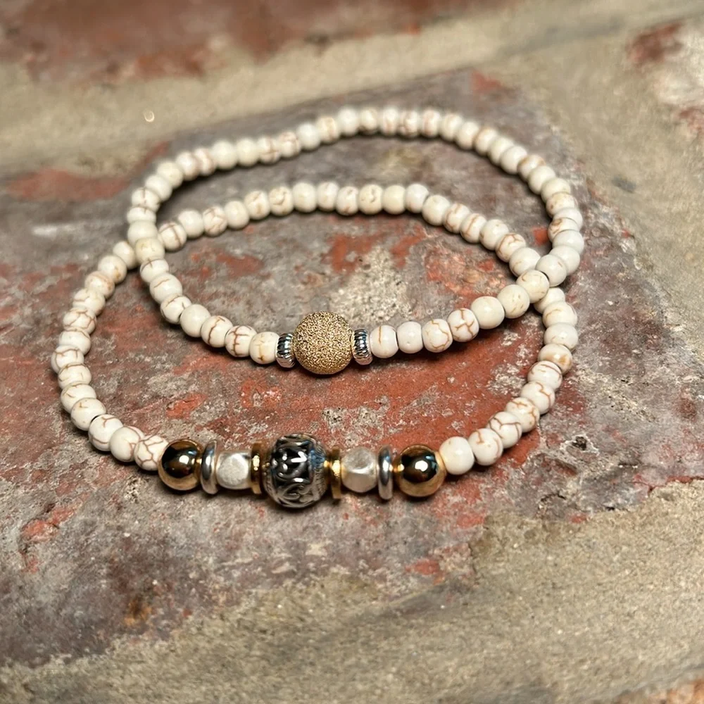 Howlite Anklet & Bracelets with 14k Gold Filled Beads - Picture 4 of 11